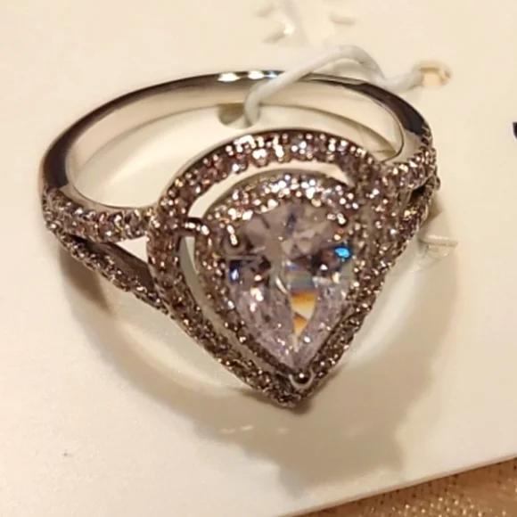 Savvy Cie Jewels Rhodium-Plated Teardrop Ring, Size 7 - Picture 5 of 14